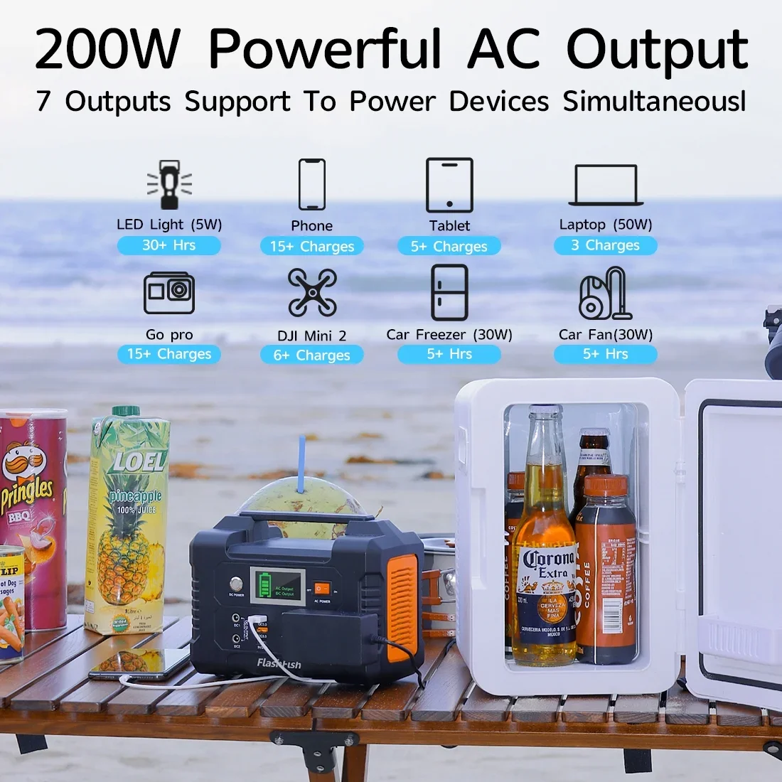 Flashfish 200W Portable Power Station, 40800mAh Solar Generator, Portable Generator for Camping Travel Emergency 0506