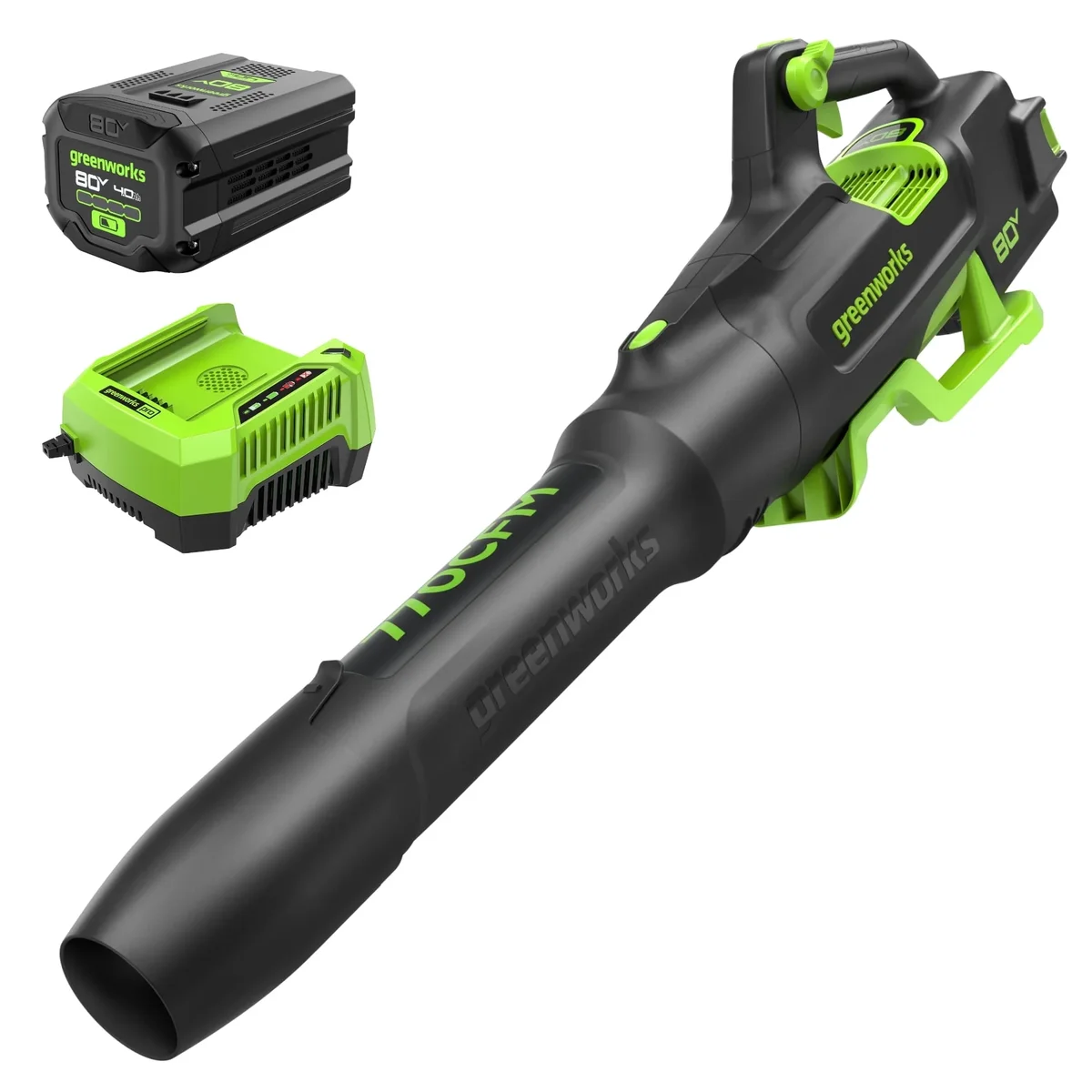 Greenworks 80V 770 CFM Handheld Cordless Leaf Blower, W/4.0Ah Battery and 60 Minute Rapid Charger 1711