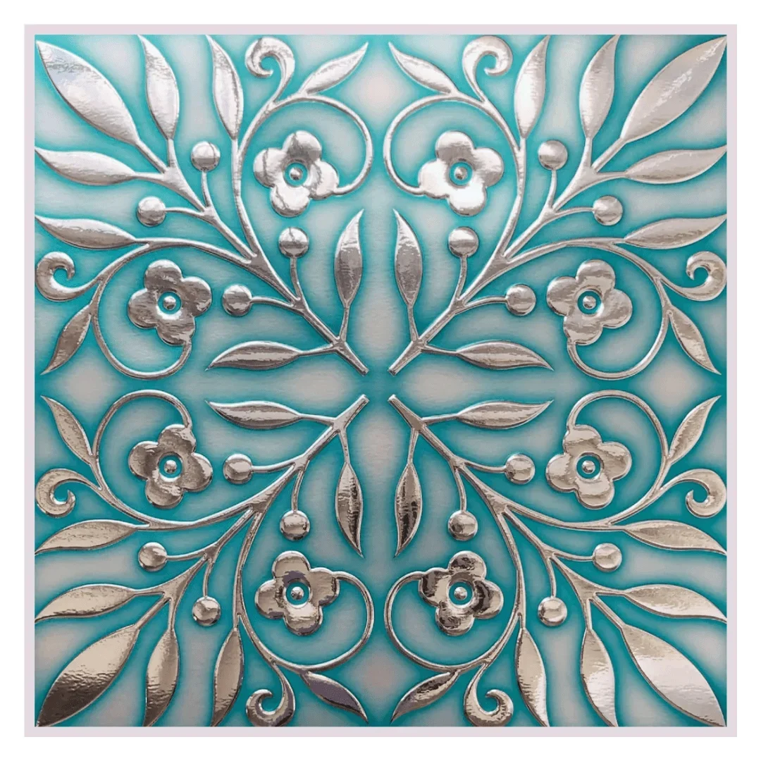 Main Street Peel and Stick Wallpaper Tiles 8 in x 8 in, 24-Pack , Teal and Silver Leaves Design, Self Adhesive Wall Tiles for Kitchen Backsplash  9159