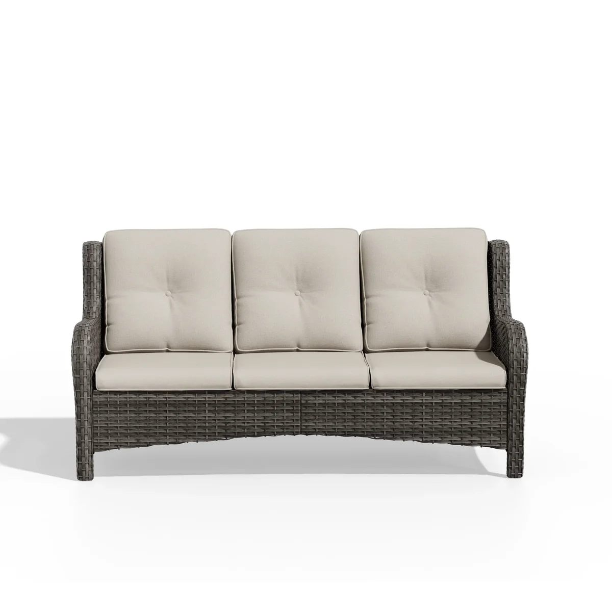 Meetleisure 1 piece 72.83'' Wide 3-Seat Outdoor Wicker Patio Sofa with Cushions,Beige 0727