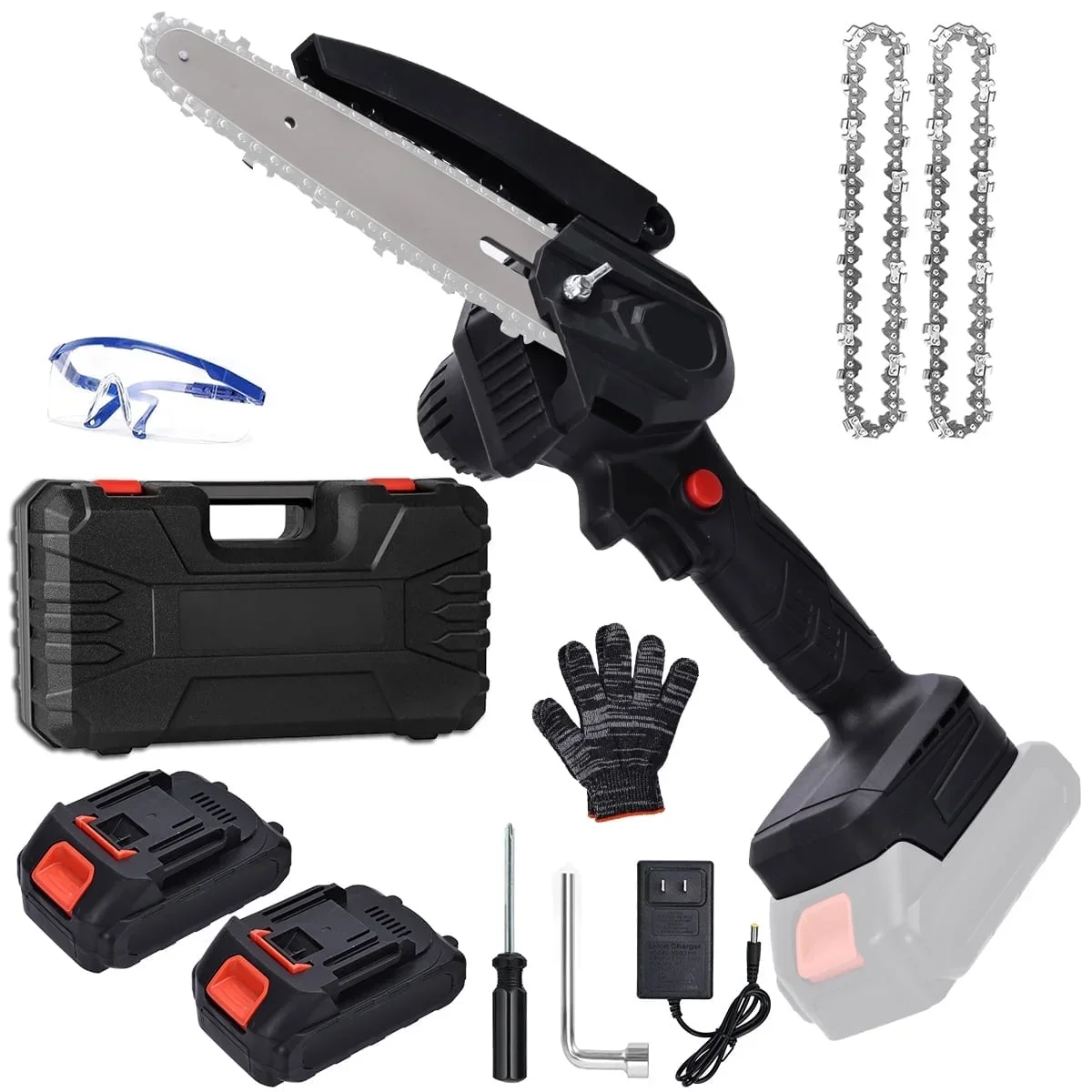 HDJ 6 inch Cordless Mini Chainsaw with 2PCS Batteries,Electric Chainsaw Portable One-Hand for Wood Cutting Tree Branch Trimming 3345