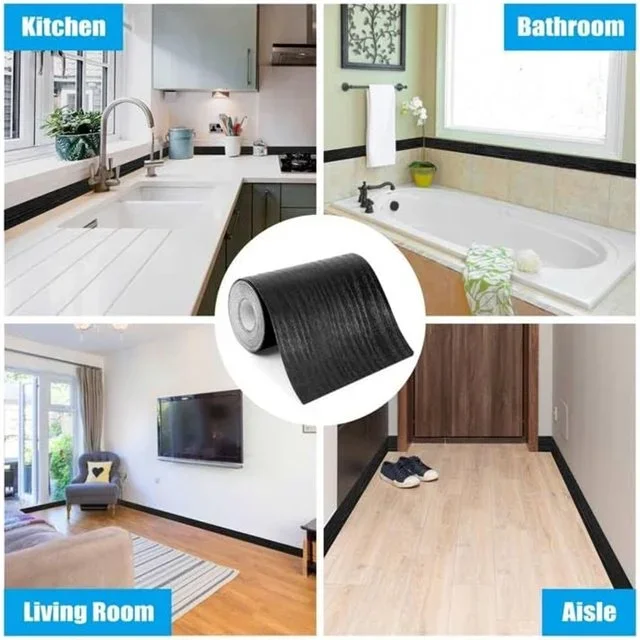 TRIANI Bathroom Mirror Frame Border Sticker,Black Border Stick , Black Wood Grain Wallpaper Border Removable Waterproof Bathroom Mirror Frame Sticker(3. 7104