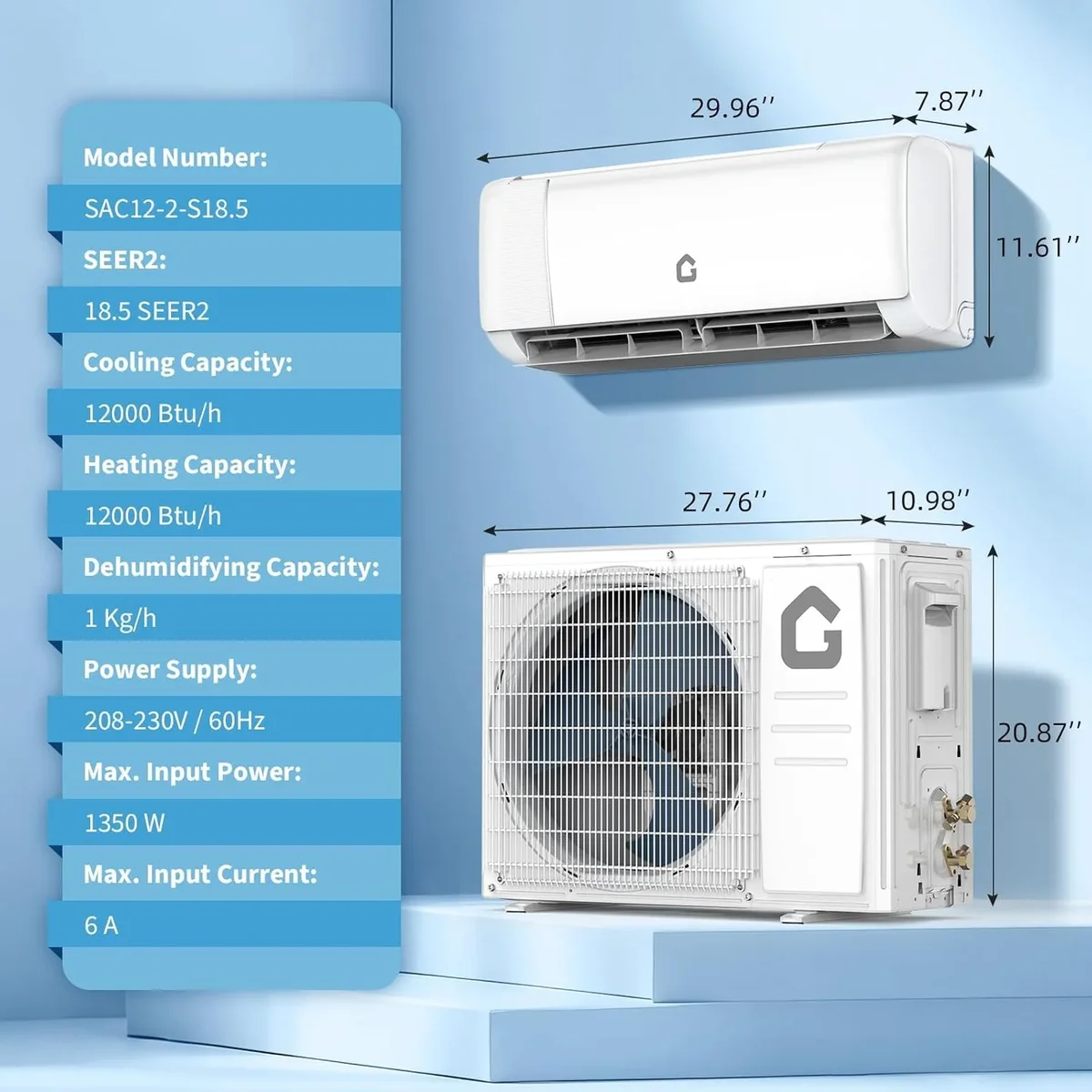 Everdaily Essentials 12000 BTU Wifi Mini Split AC, 19 SEER2 208-230V Inverter Ductless Wall AC w/WiFi & Alexa Compatible, Cools Rooms up to 750 Sq.Ft, Energy Efficien Ref. 0455