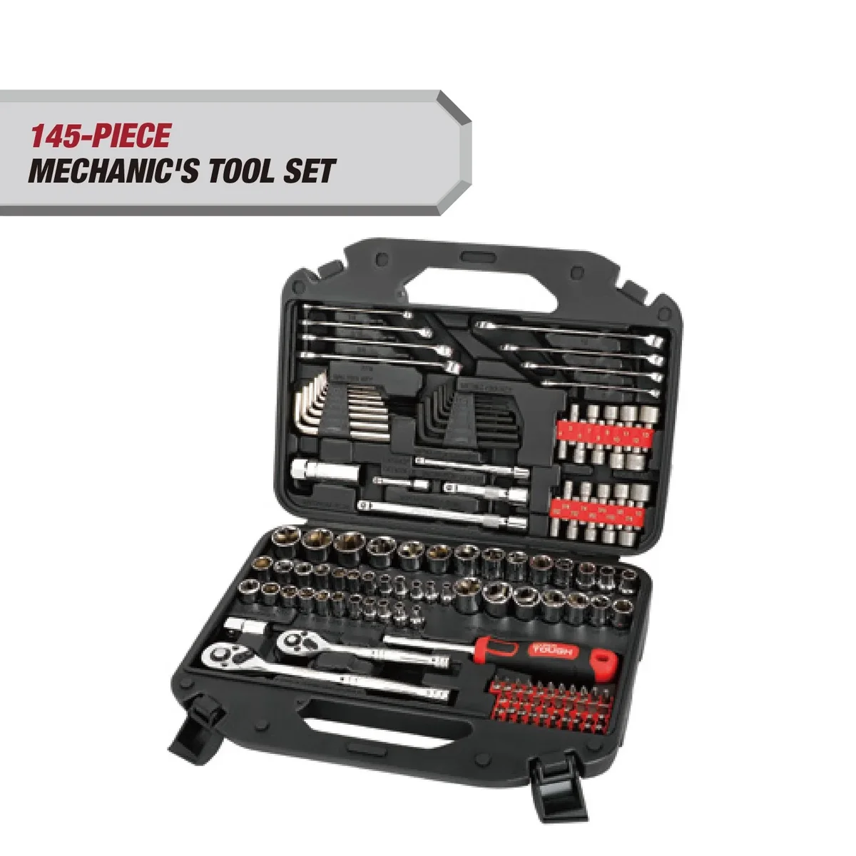 Hyper Tough 145-Piece Mechanics Tool Set, 1/4, 3/8 & 1/2-inch Drive (SAE & mm) 3592