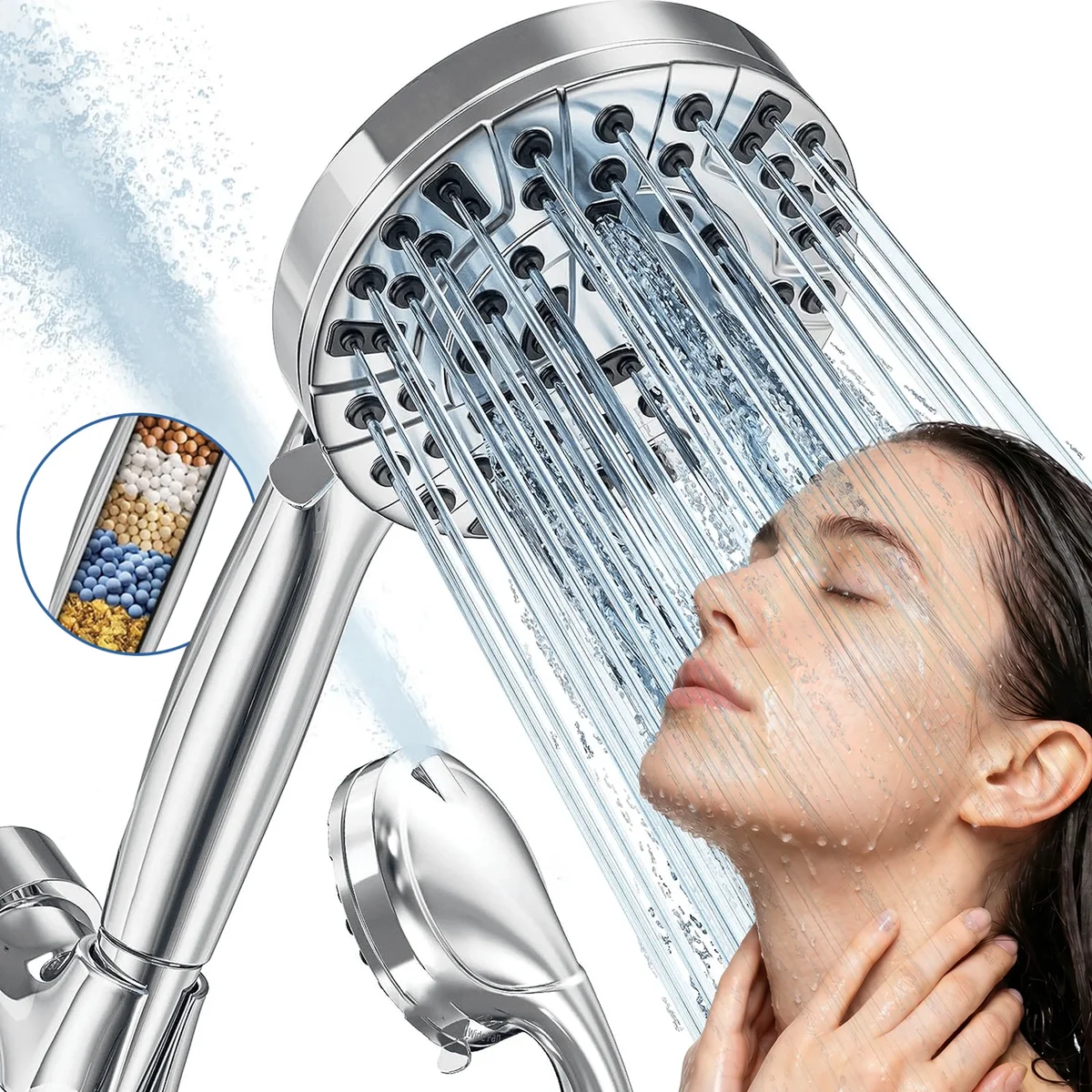 Scootworks Shower Head, 10 Mode Setting Detachable Shower Head with Handheld, High Pressure Shower Head with Hose 59 inch Stainless Steel and Adj 9834