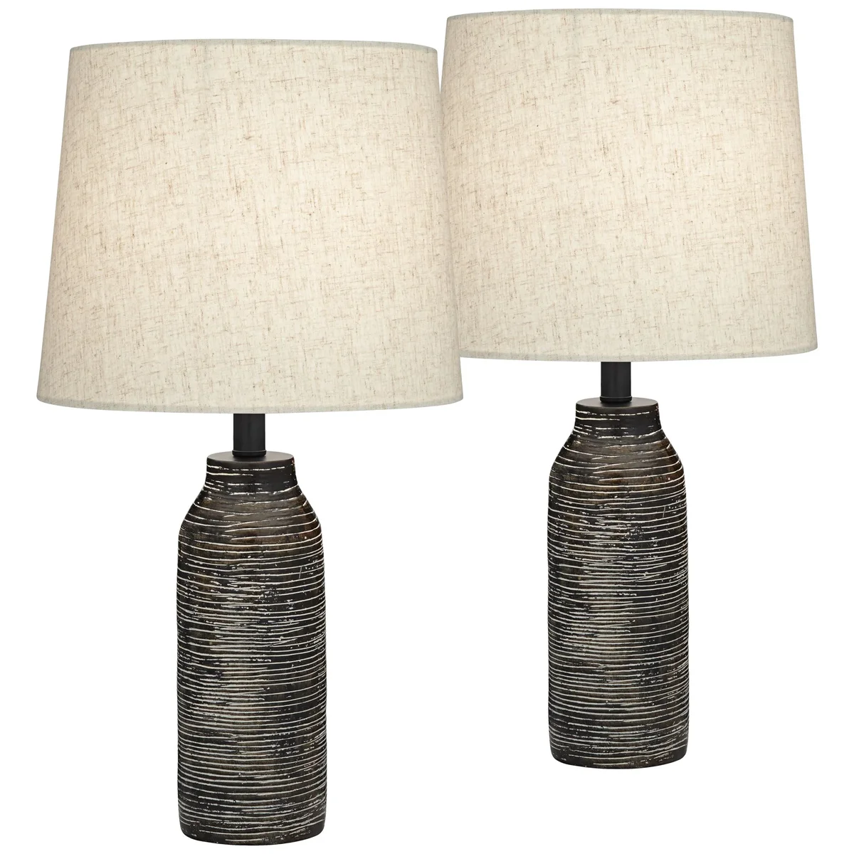 Everdaily Essentials 24" High Mid Century Modern Farmhouse Rustic Table Lamps Set of 2 Black Finish Oatmeal Shade Living Room Bedroom 6250