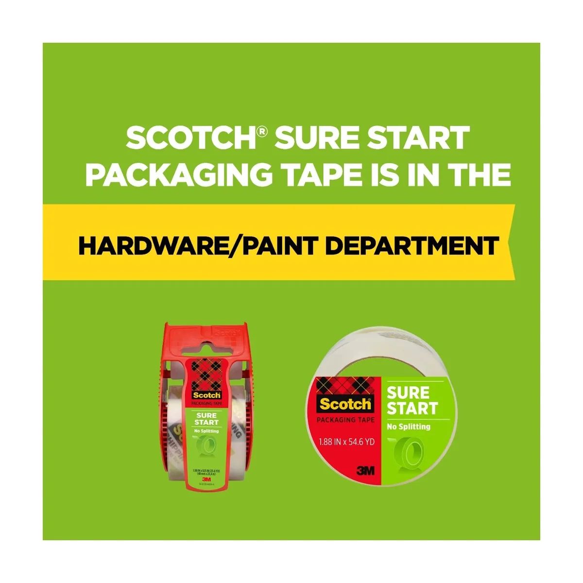 Scotch Sure Start Packaging Tape, 1.5” Core, Clear, 1.88" x 900", 6 Rolls 2706