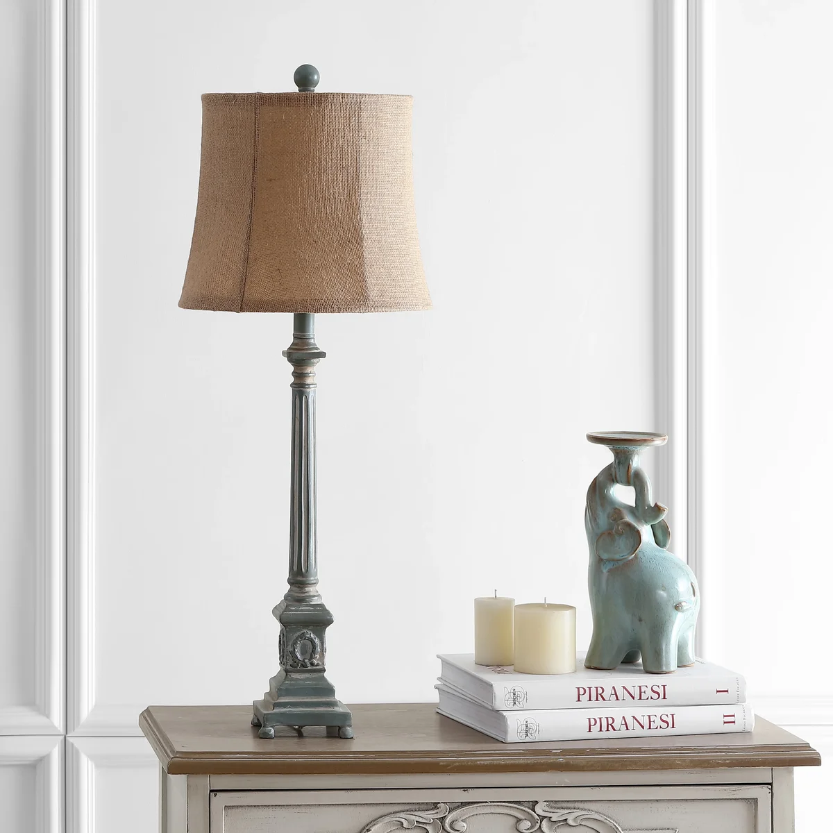 Safavieh Collin 35.1" Traditional Antique Blue Table Lamps with Brown Solid Print Shades 4492
