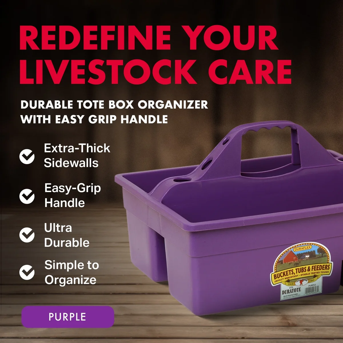 Little Giant DuraTote Box Organizer w/ 2 Compartment & Grip Handle, Purple 5850