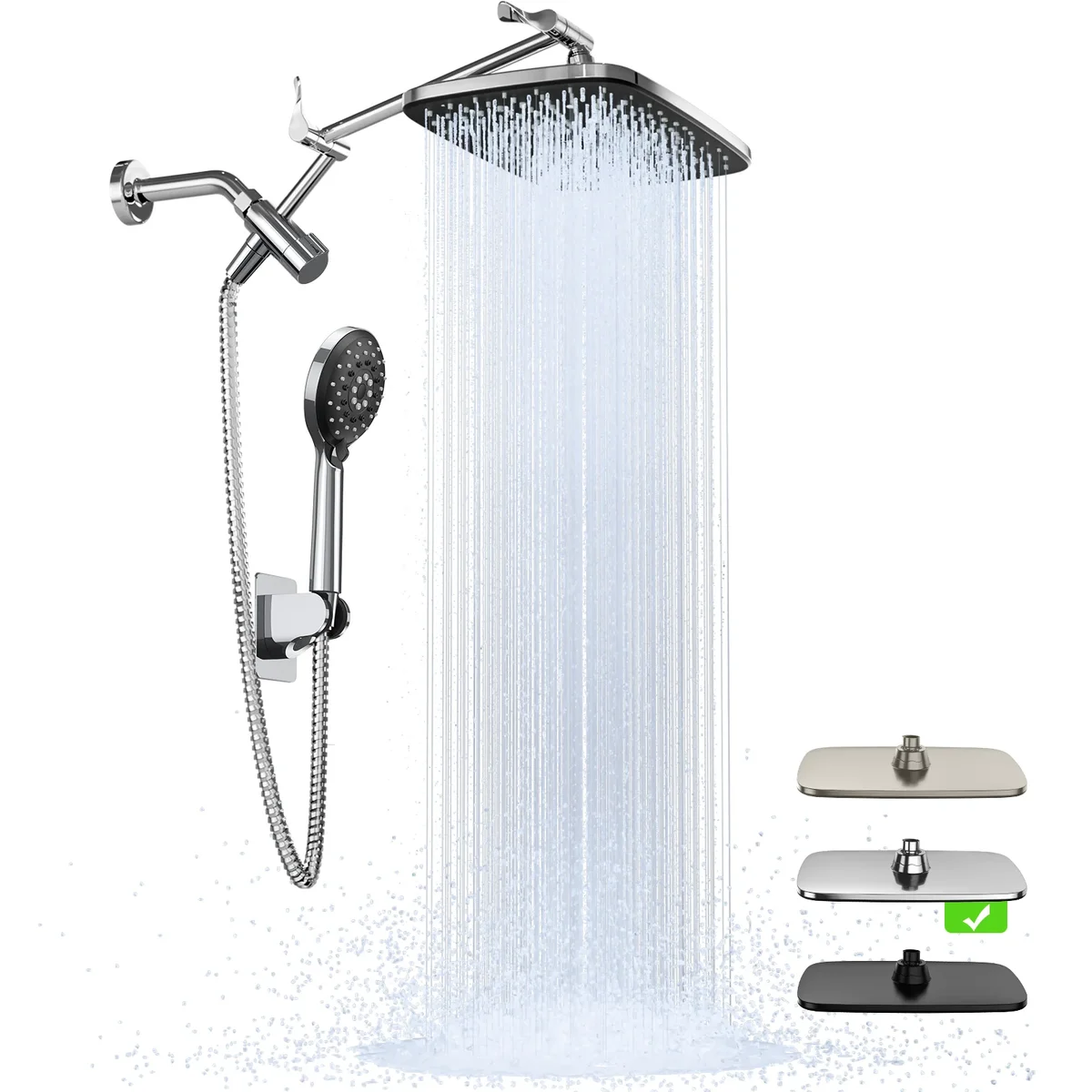Ophanie 12 Inch Coverage High Pressure Rain Shower Head Combo with Adjustable Extension Arm, Wide Rainfall & 5 Modes Handheld Showerhead, Dual An 1998