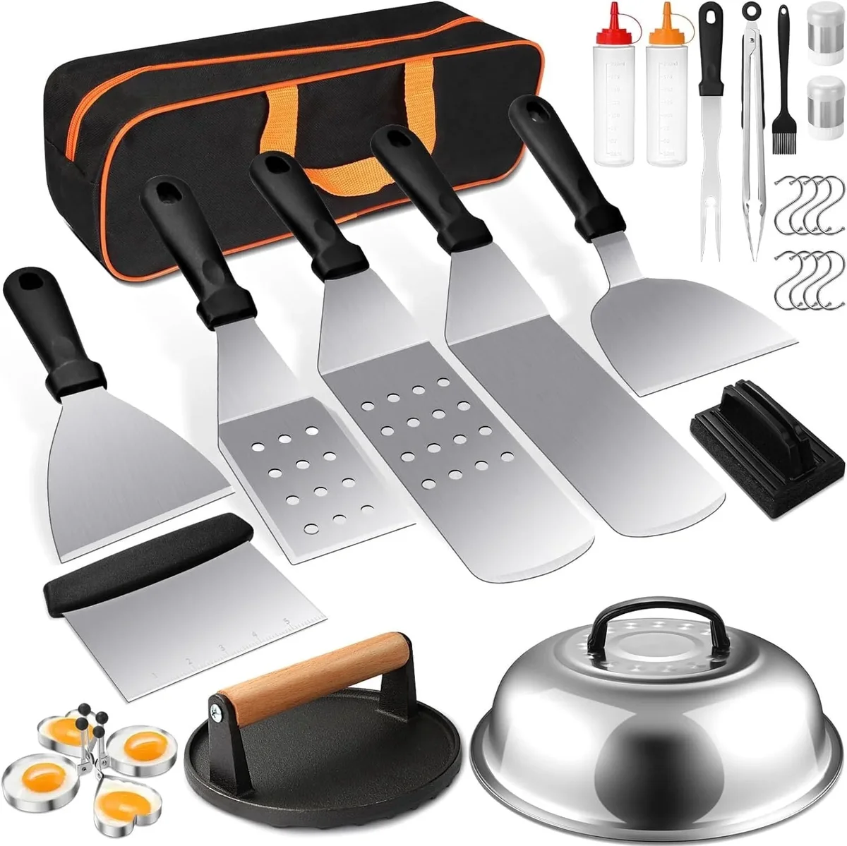Beloadence 29pcs Griddle Accessories Kit,Grill Tools Set for Blackstone,Hibachi Enlarged Spatula Set with Basting Cover,Burger Press Patty Maker for Outdoor 8149