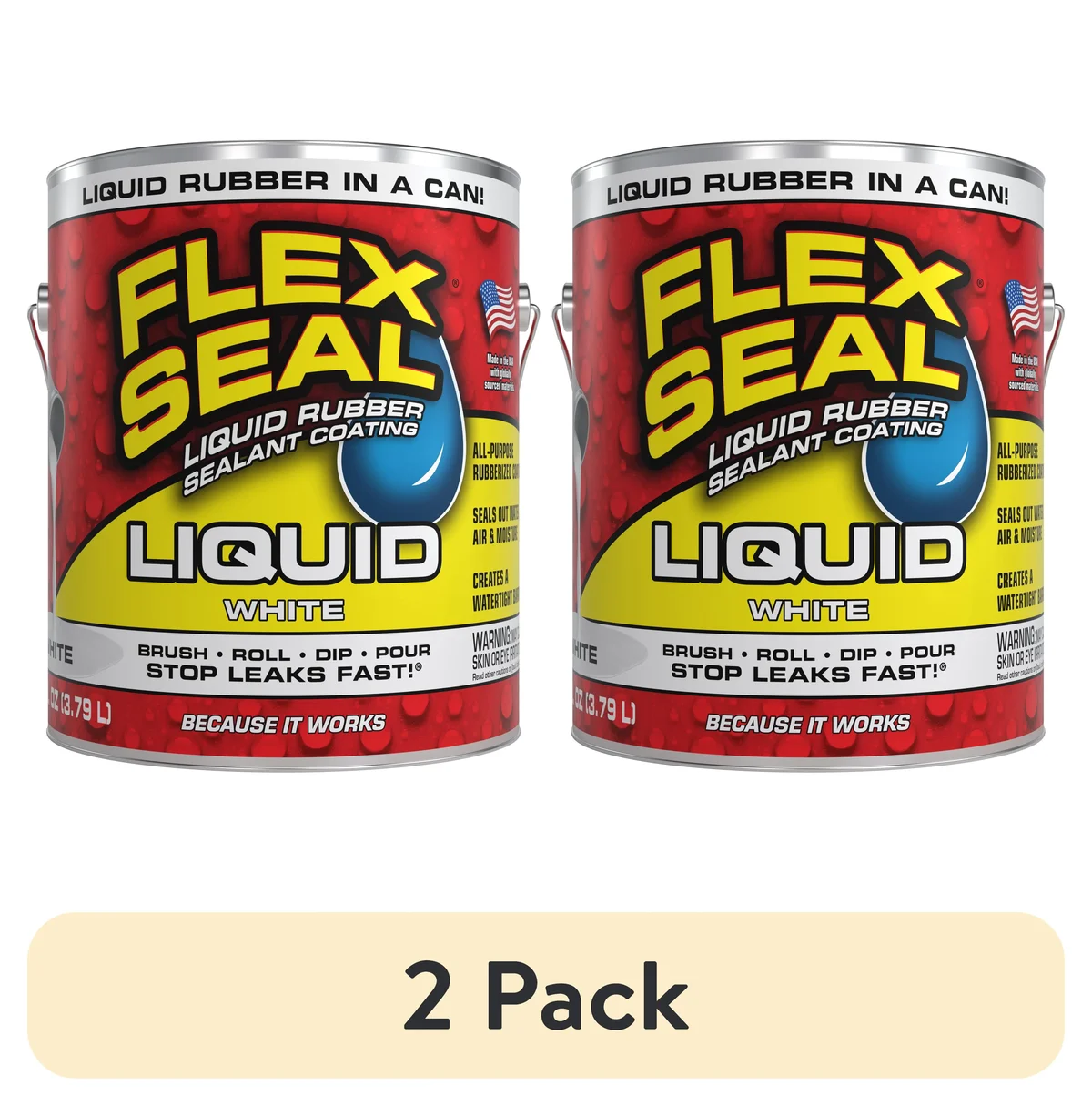 Flex Seal (2 pack) Flex Seal Liquid Rubber Sealant Coating, 1 Gallon, White 0449