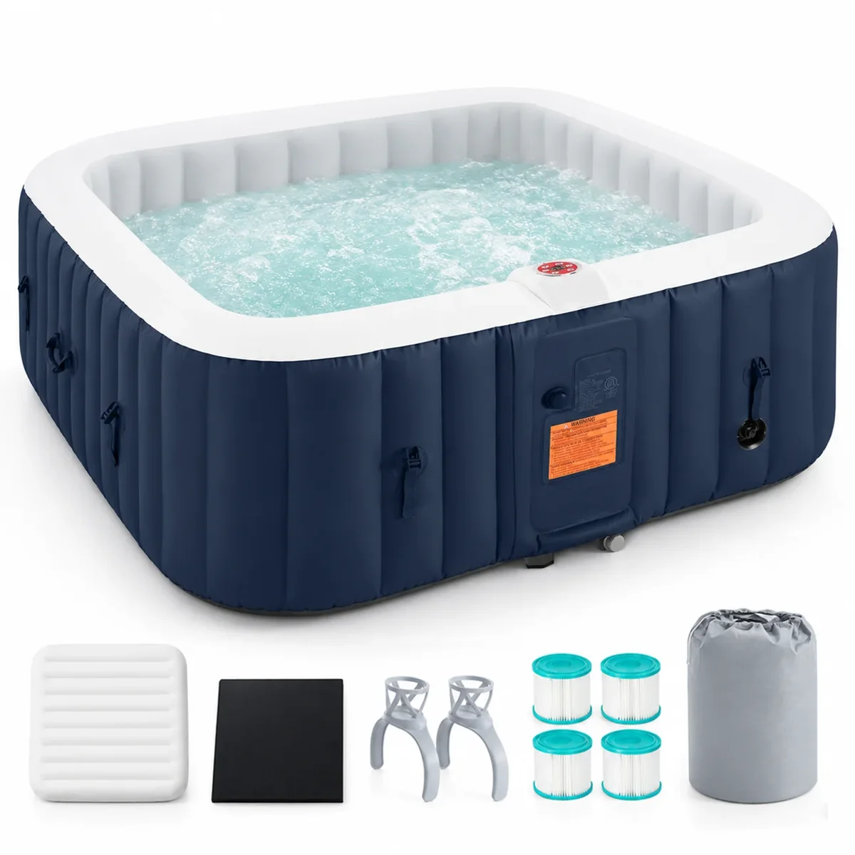 Seizeen Inflatable Hot Tub, 4-6 Person Hot Tub Set, 73'' Square Portable Home Spa w/130pcs Jet, Lockable Cover, Storage Bag, 2 Cup Holders, 4 Rep 3034