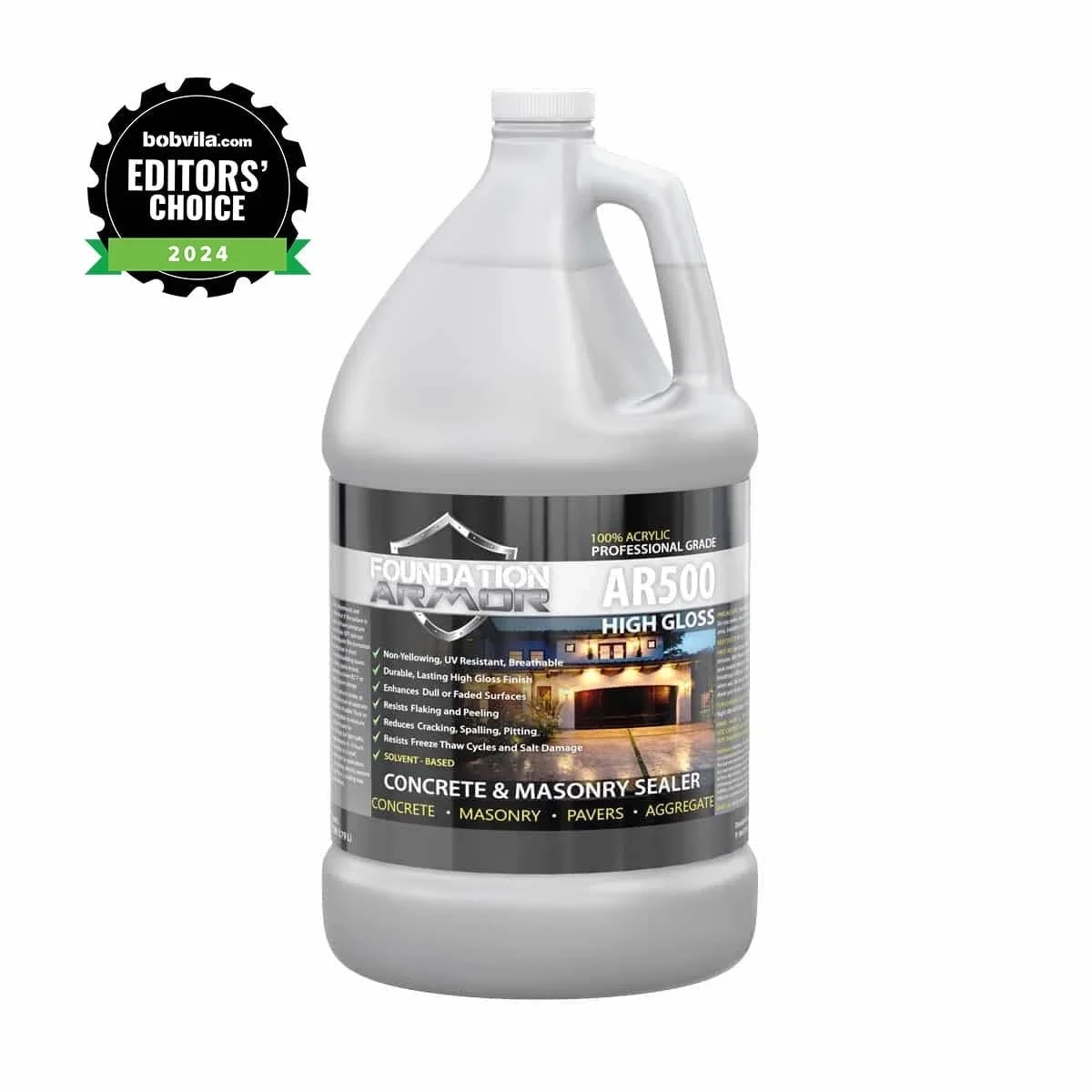 Foundation Armor AR500 1 GAL Clear Solvent Based High Gloss Acrylic Concrete and Paver Sealer 1874