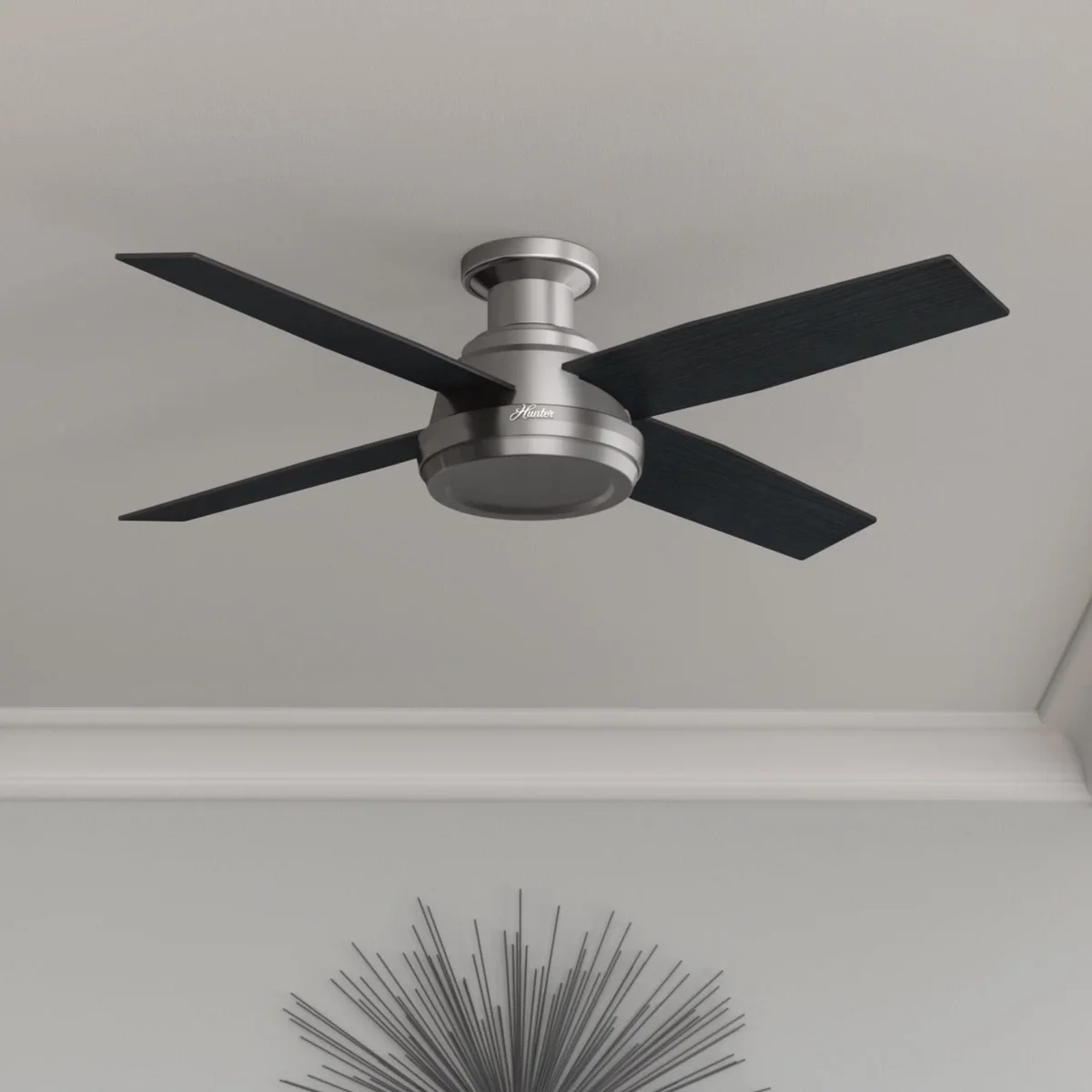 Hunter 52 inch Indoor Ceiling Fan No Light with Remote Control - Modern Ceiling Fan without Light, Low Profile Mount, 4 Blades, For Bedroom, Livi 4784