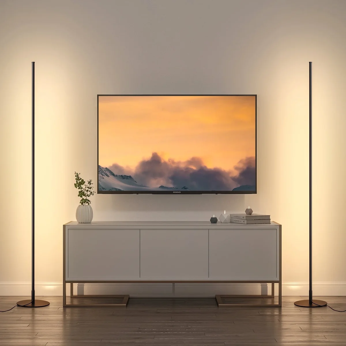DEWENWILS LED Corner Floor Lamp Set of 2, Minimalist Dimmable Mood Lighting, 57.5 inch Standing Clearance Floor Lamps for Living Room, Bedroom, O 6063