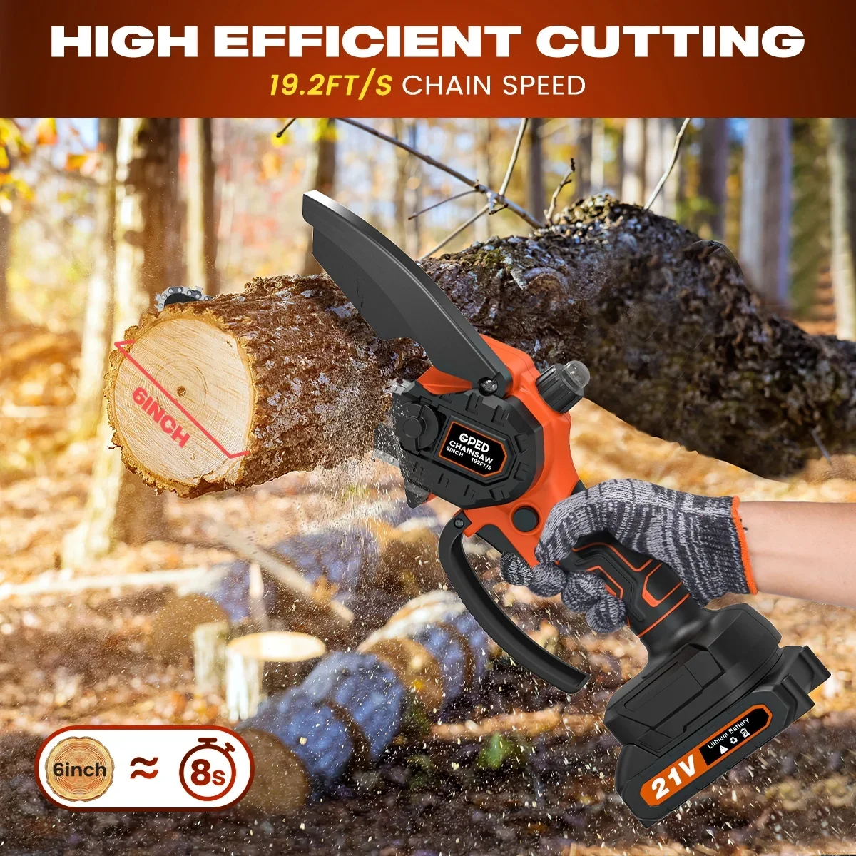 GPED 6 Inch Mini Chainsaw Cordless with 2 Batteries, Automatic Oiler Portable Electric Chain Saw, Hand Saw for Wood/Trees Cutting, Household and  9292