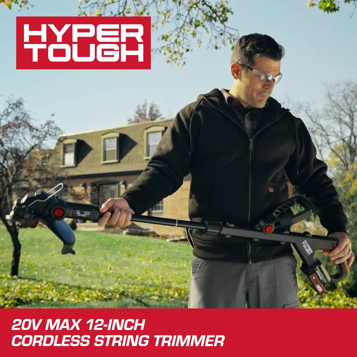 Hyper Tough 12" 20V Brushless Cordless String Trimmer with 20V Max 2.0Ah Battery and Charging Cable 1135