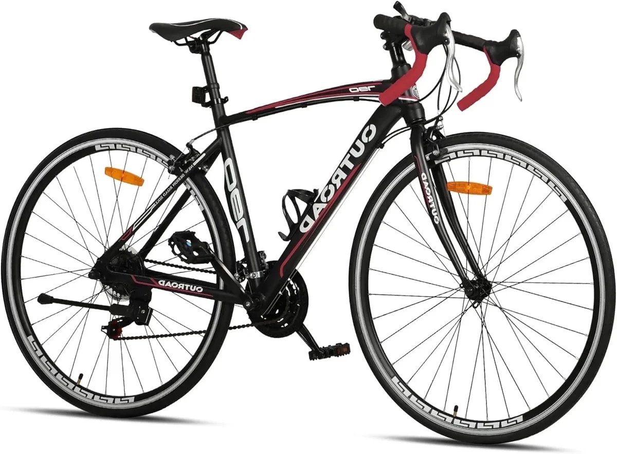 Marknig Road Bike, 21 Speed 700C Wheel with Light Aluminum Alloy Frame Commuter Bicycle with Dual Disc/V Brakes for Men and Women, Red 8526