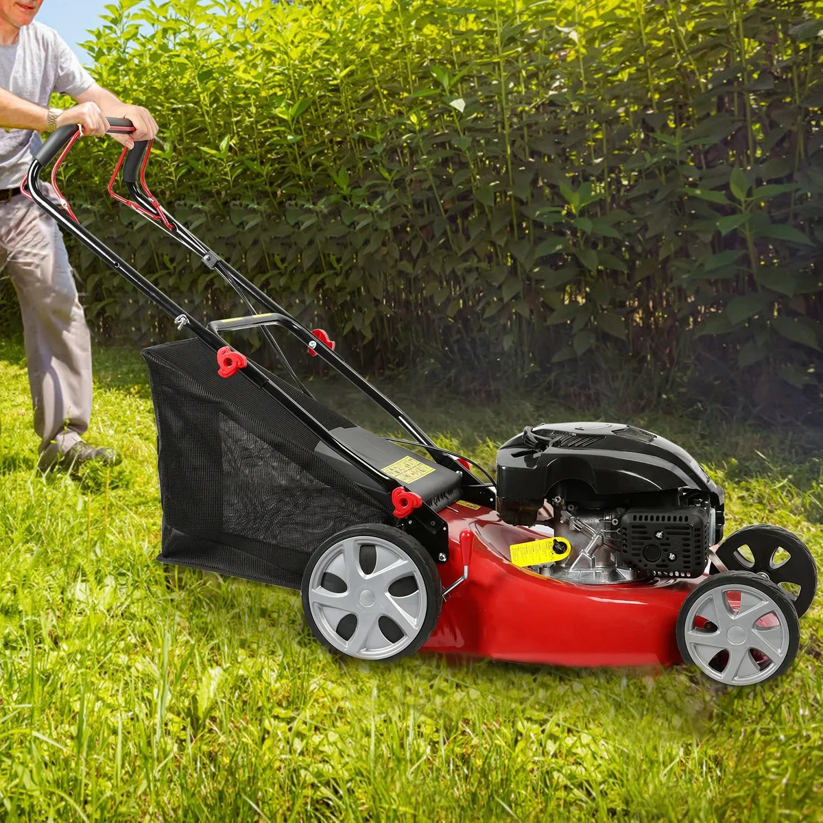 WETS Gas Lawn Mower 20-Inch 144 cc OHV Push Mower with Bagging,4-Stroke Engine & Lightweight Design, Red 0852