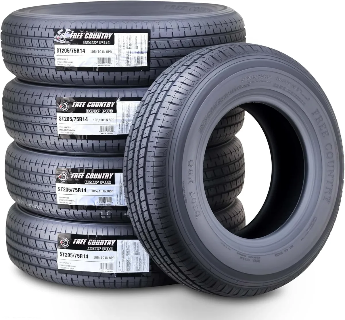 Everdaily Essentials New Premium Trailer Tires ST 205/75R14 / 8PR Load Range D Steel Belted w/Scuff Guard, Set 5 3161