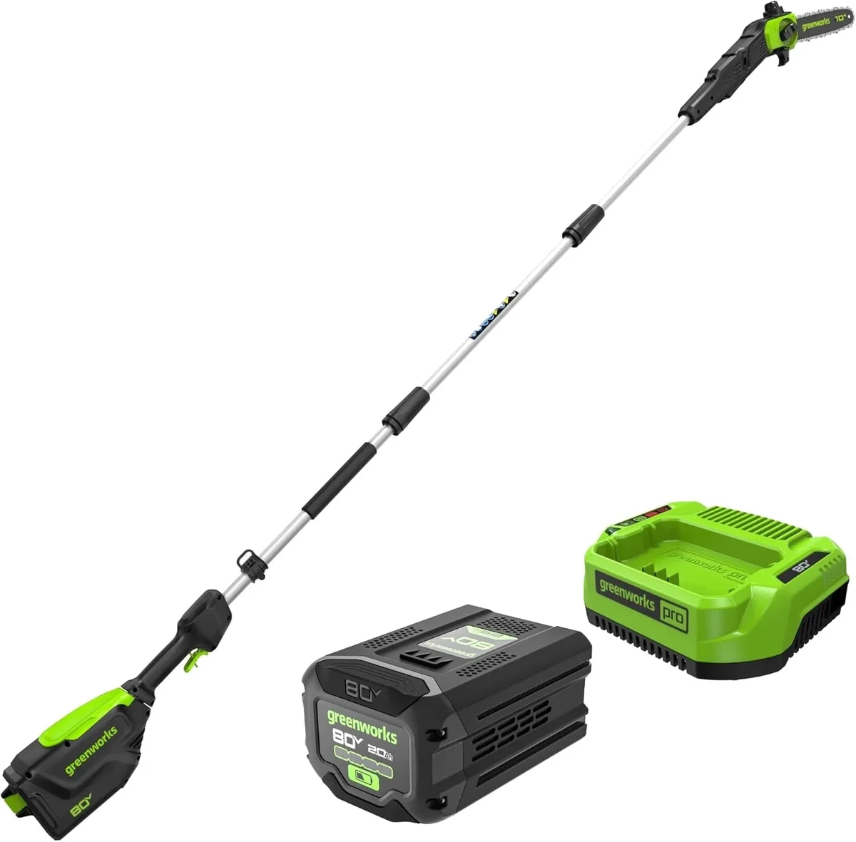 Greenworks 80V 10" Brushless Cordless Polesaw (Great For Pruning and Trimming Branches / 75+ Compatible Tools), 2.0Ah Battery and Charger 7089