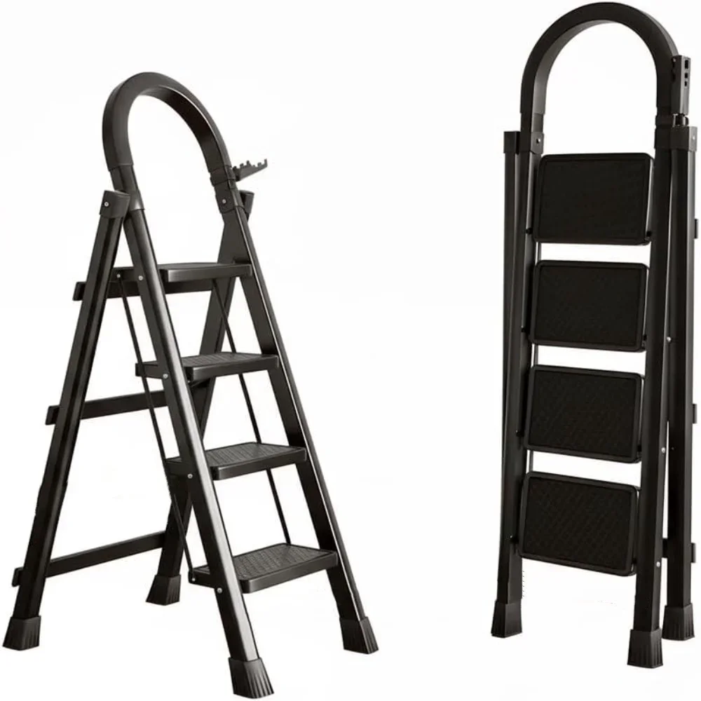 Everdaily Essentials 5 Step Lightweight Folding Step Ladder steel Step Stool with Widened Anti-Slip Strip Pedal Convenient Handgrip,Multi-use for Household and Office 9323