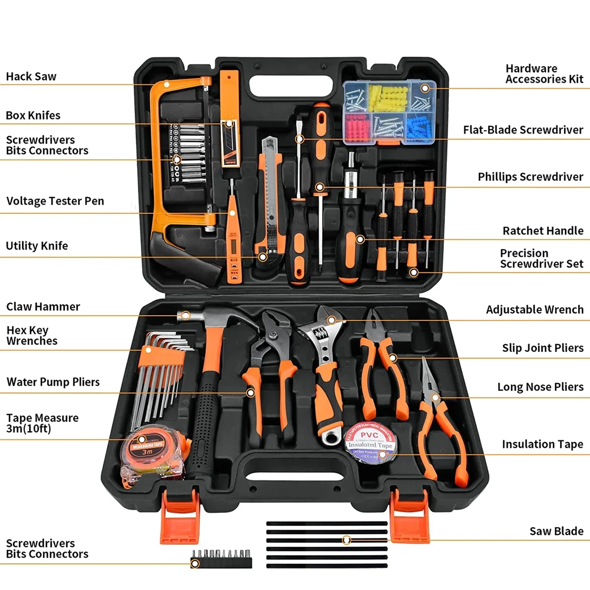 Everdaily Essentials Tool Kit 148 Piece, Household Basic Hand Tool Set with Storage Case Ideal for Home Repairing, Maintenance and DIY Projects Ref. 7395