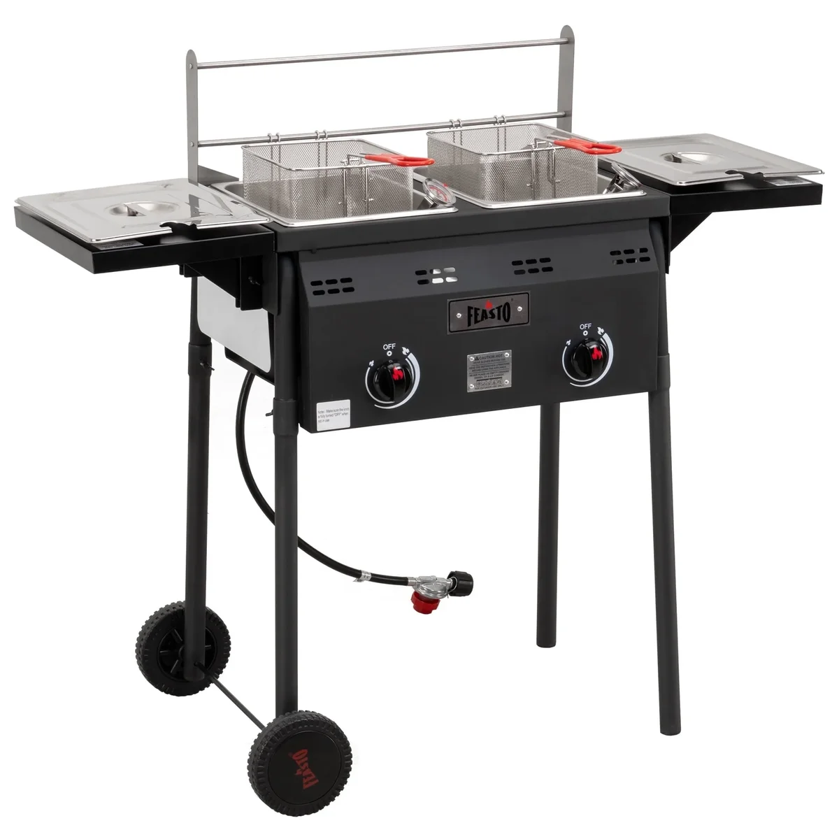 Feasto 50,000 BTU Dual Basket Propane Turkey Fryer | Outdoor Deep Fryer with Foldable Side Shelf 9867