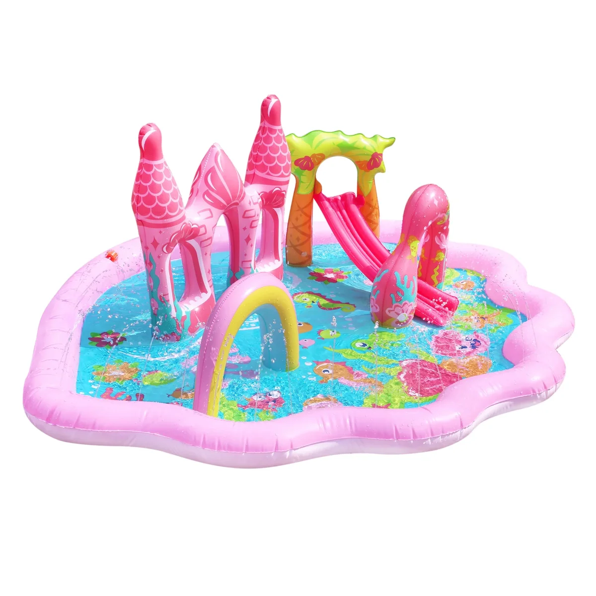 Banzai Mermaid Lagoon Inflatable Splash Park with 3 Mermaid Dolls for Ages 3+ 6266