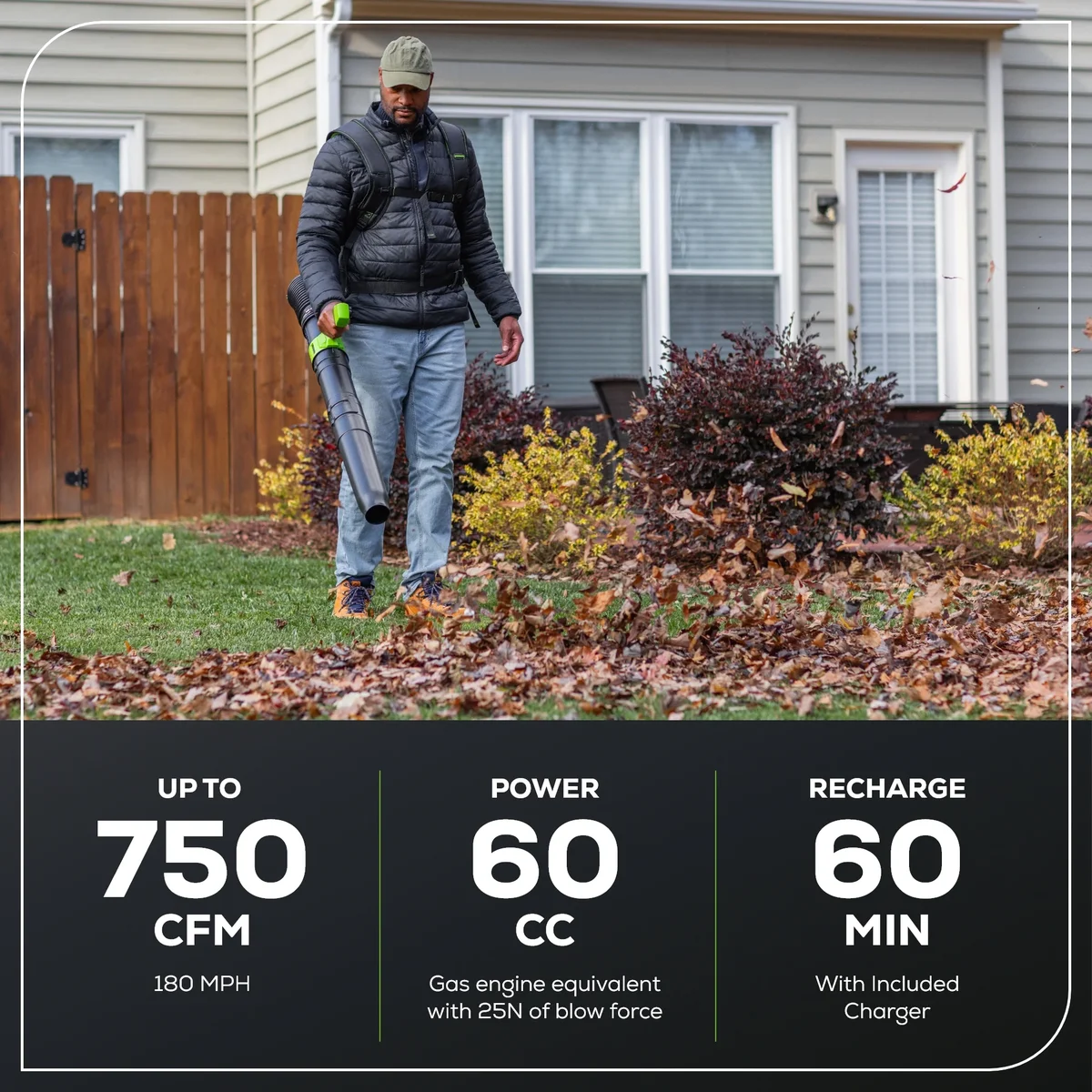 Everdaily Essentials 80V 750 CFM Battery Powered Backpack Leaf Blower, with 4.0Ah Battery and Rapid Charger 8451