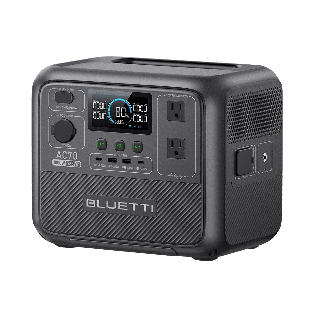 BLUETTI AC70 Portable Solar Generator, 768Wh LiFePO4 Power Station,80% Charge in 45 Mins, 1000W Rated Power (2000W Lifting Power) for Camping, Hi 8520