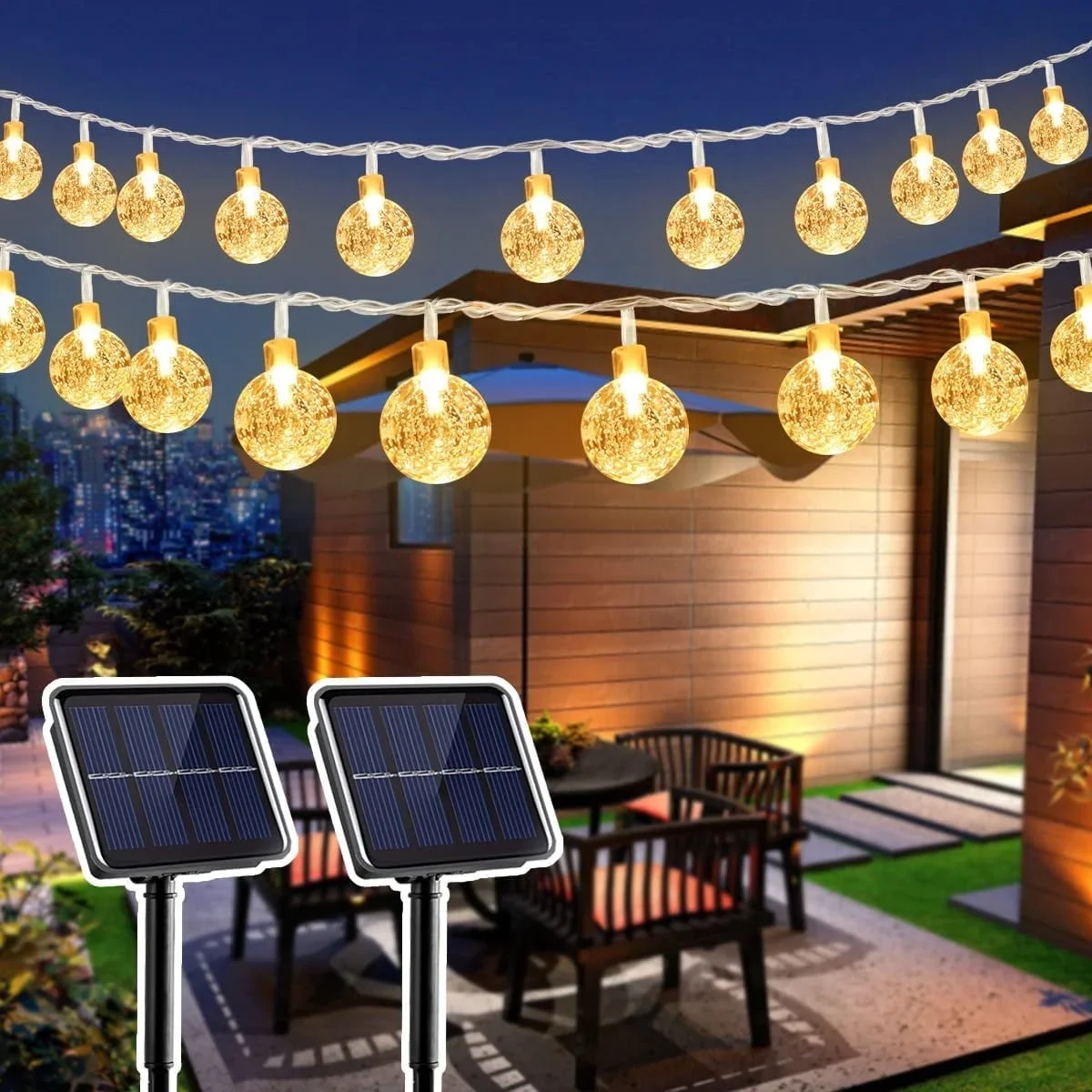 GooingTop 2 Pack Solar Outdoor String Lights Waterproof,Each 30FT 60LED Crystal Globe Solar Twinkle Fairy Lights for Patio Gazebo Yard Garden Tre 1046