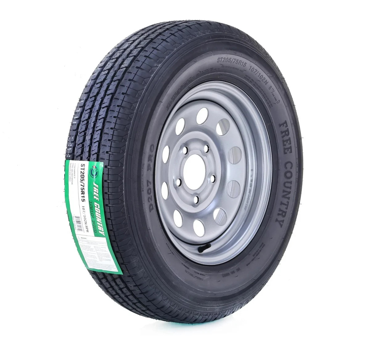Everdaily Essentials Trailer Tire Wheel Assembly ST205/75R15 8-Ply D 107M 5 Lug on 5" PCD Silver Mod Rim 9010