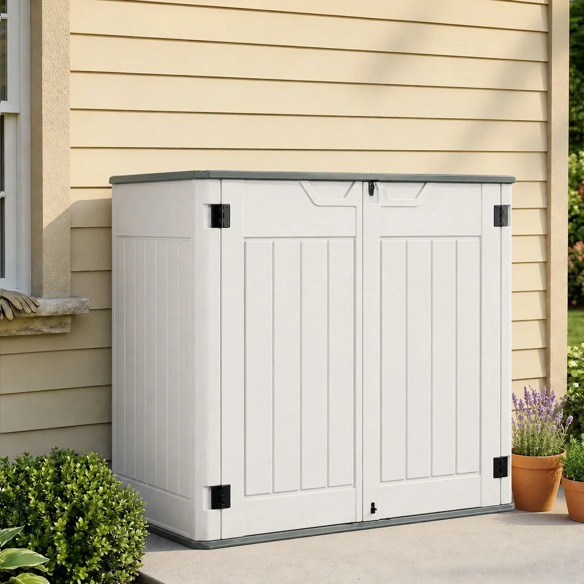 Everdaily Essentials Horizontal Resin Storage Shed, 47 Cuft Garden Tool Sheds & Outdoor Storage, Outdoor Plastic Storage Cabinet Waterproof, 4FT Tall Backyard O 8263