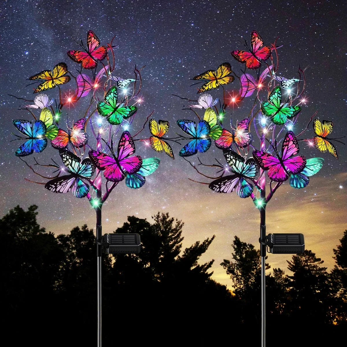 Rirool Solar Butterfly Lights Outdoor - 2 Pack DIY Waterproof Garden String Lights, Solar Powered, Color Changing for Patio, Lawn, Pathway Décor 5638