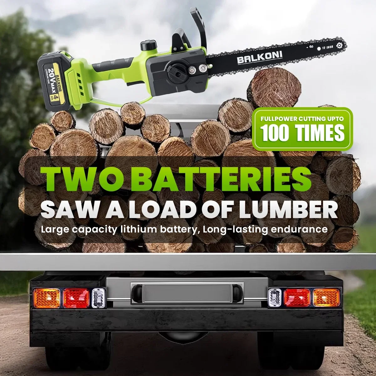 BALKONI 12 Inch Cordless Brushless Electric Chainsaw, 9000RPM High Speed Upgraded Motor, 2*4.0Ah Battery & Auto Oiler,3× Chains, Lightweight Compact Han 0432