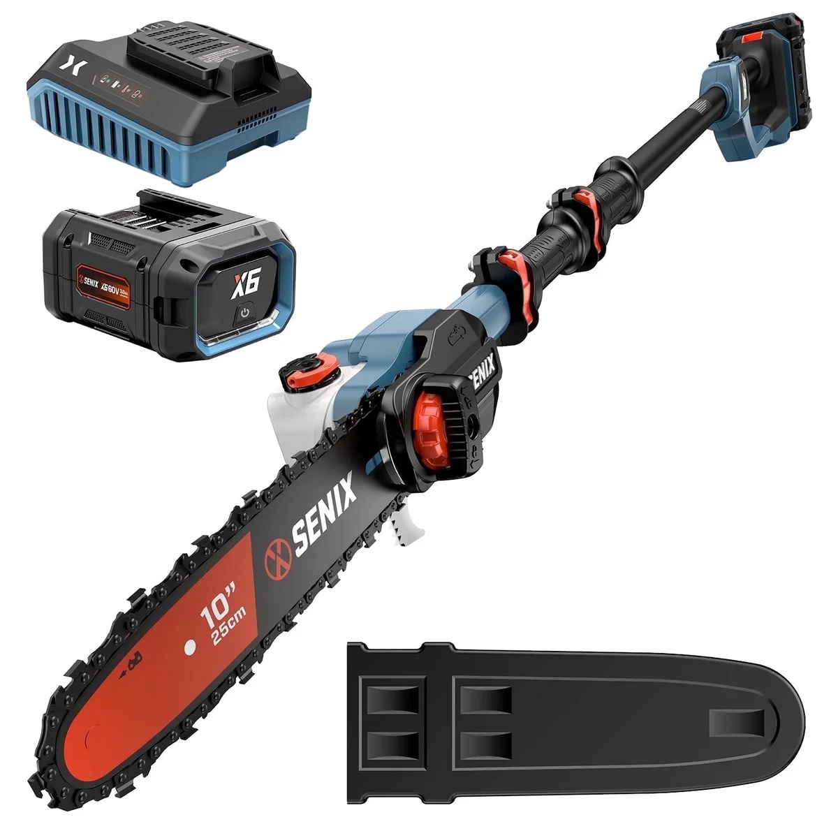 SENIX 60V Cordless Brushless Pole Saw for Branch Cutting, 10-Inch with Telescoping Carbon Fiber Pole, Includes 3.0Ah Battery & Charger 6100