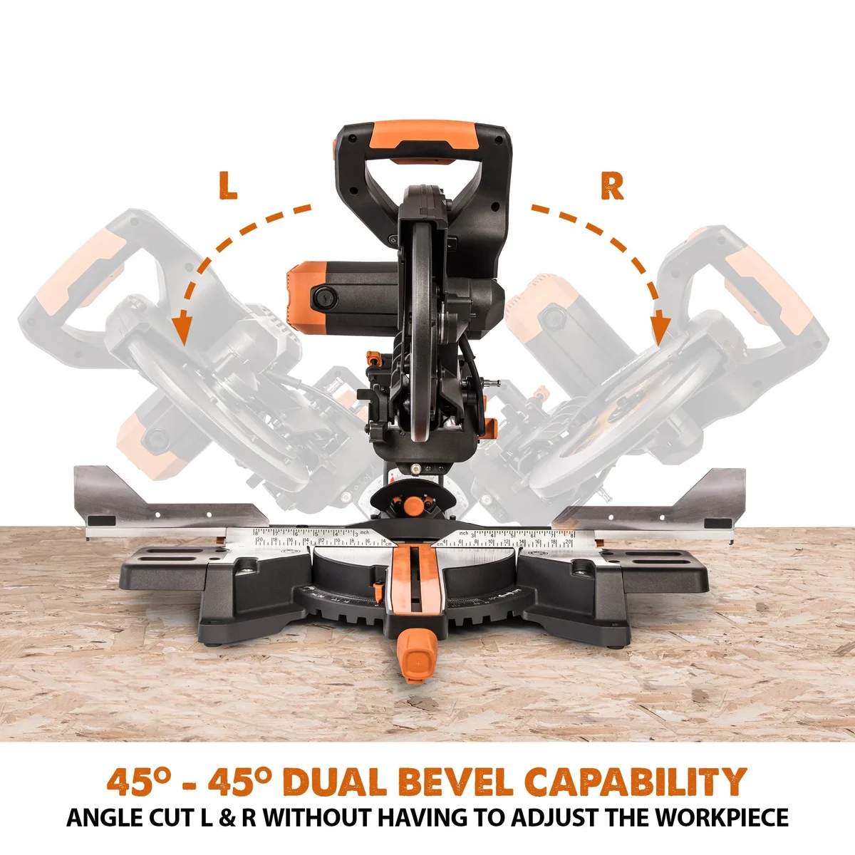 Evolution R255SMS-DB+: Dual Bevel Sliding Miter Saw With 10 in. Multi-Material Cutting Blade 9926