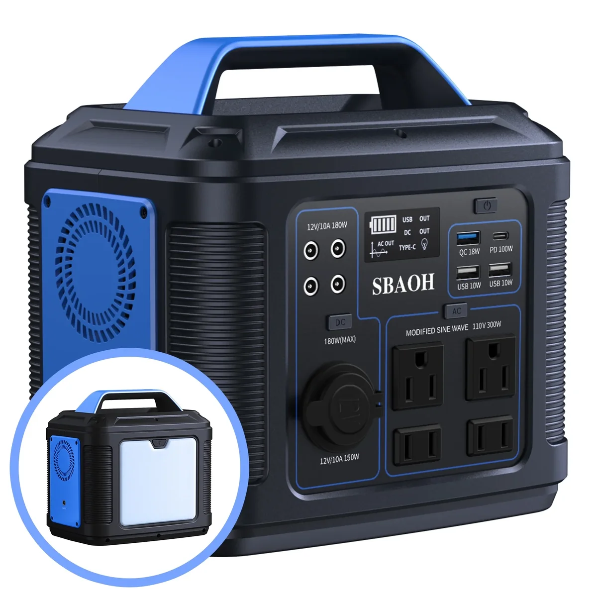 SBAOH Portable Power Station, 300w 296wh Solar Generator 80000mah Lithium Battery Solar Power Banks Generator Power Source for Camping 2711