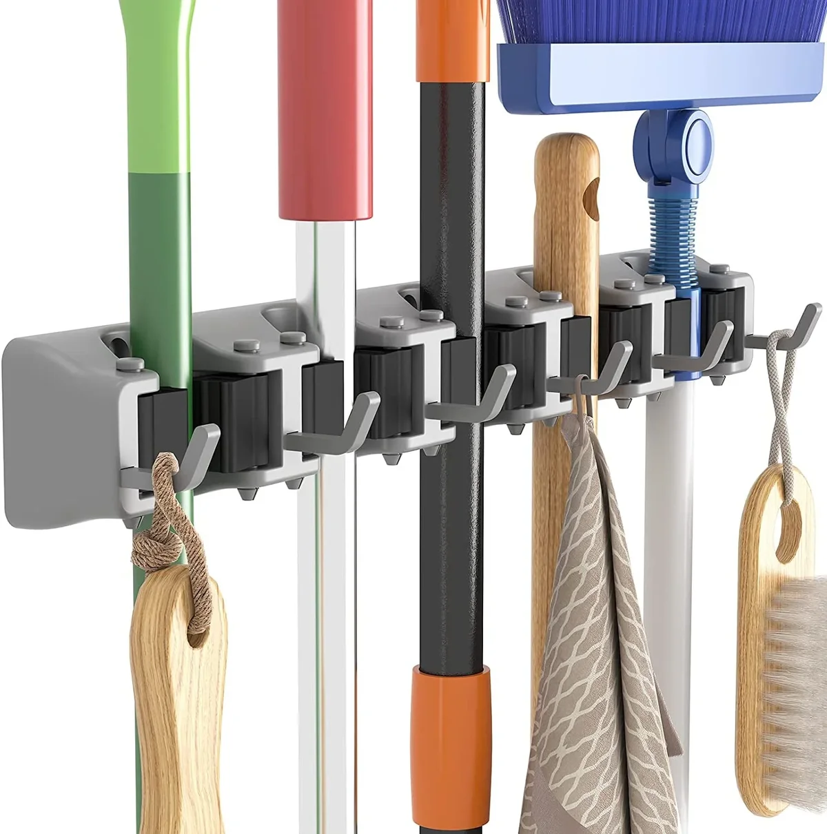 Lifewit Mop and Broom Holder Wall Mount, Anti-Slip Broom Hanger for Garage, Utility Room, Laundry Room, Pantry, Garden, 5 Slot 6 Hook, Gray 8739