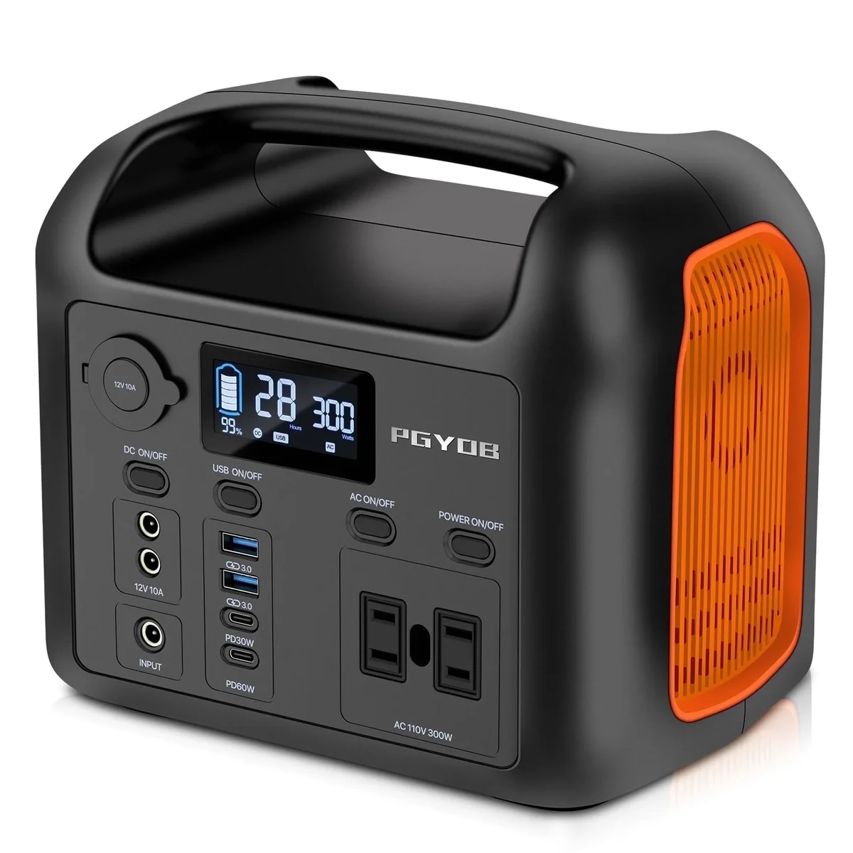 PGYOB Portable Power Station 299Wh 93437mAh , PD 60W/QC3.0 Output Fast Charging,110V 300W AC Output Solar Generator for Camping , Home Backup, Em 8012