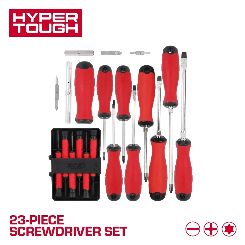 Hyper Tough 23-piece Screwdriver Set with Dual Material Tri-Oval Comfort Grips 5216