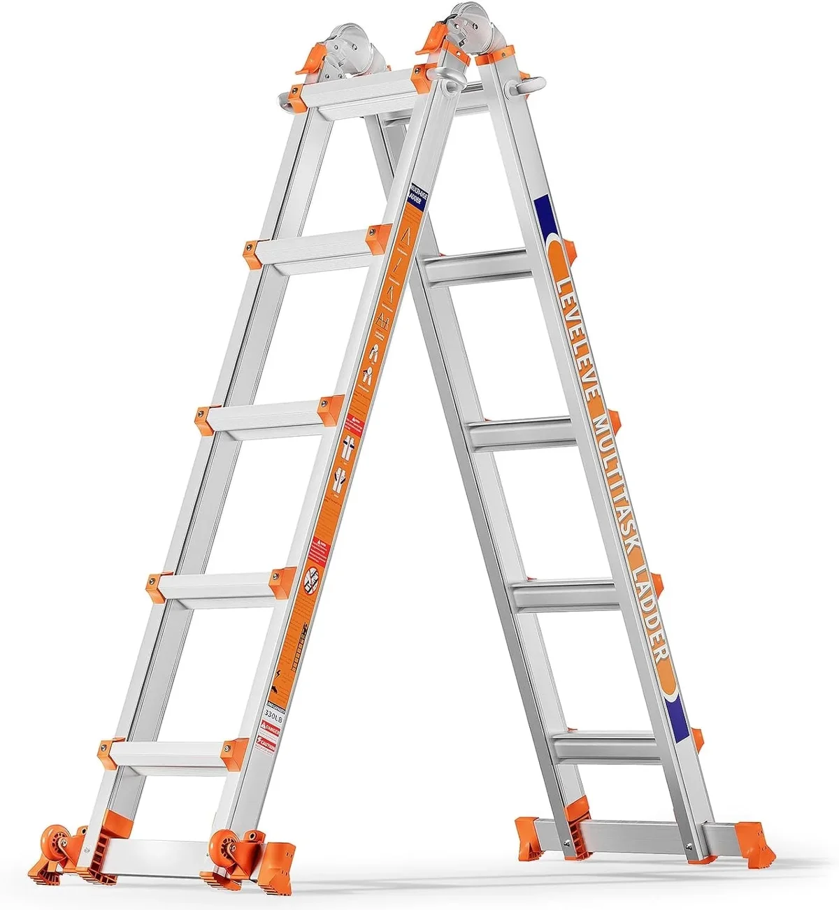 Everdaily Essentials 17FT Multi Position Ladder,A Frame 5 Step Ladder with Stabilizer Bar & Wheels,332 lbs Security Load Extension Ladder for Stairs Home Ind 2806