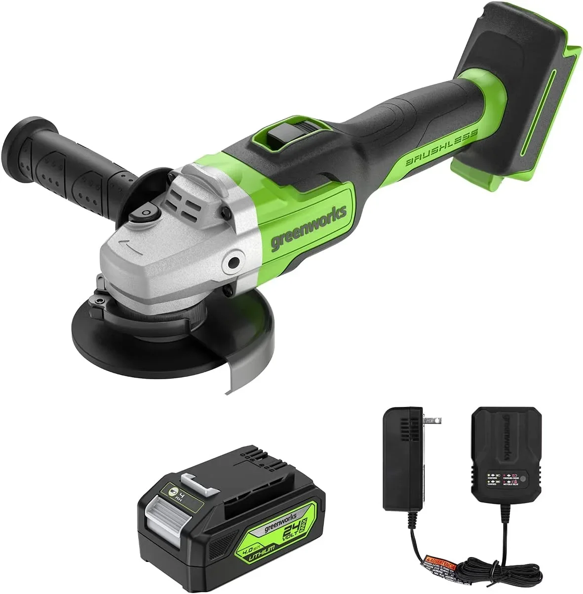 Greenworks 24V 4-1/2" Brushless Cordless Angle Grinder with 4Ah Battery & 2A Charger 3201302 6753