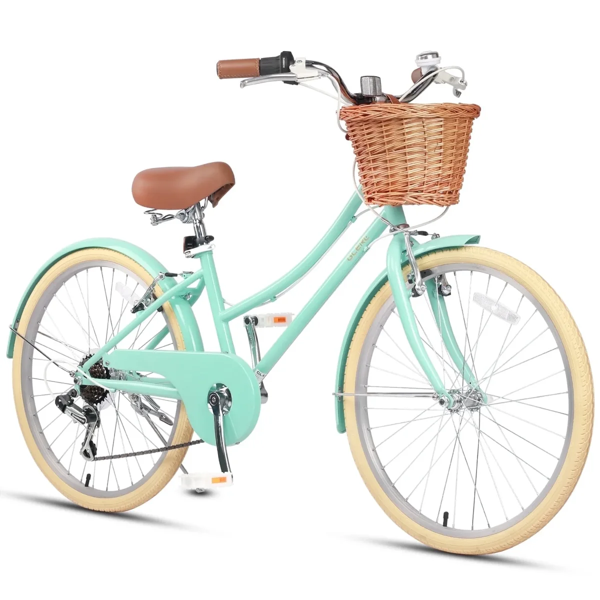 Glerc Missy 24" Girls Cruiser Bike 6-Speed Women's Hybird Bicycle for Ages 7-11 Years, Mint Green 1932