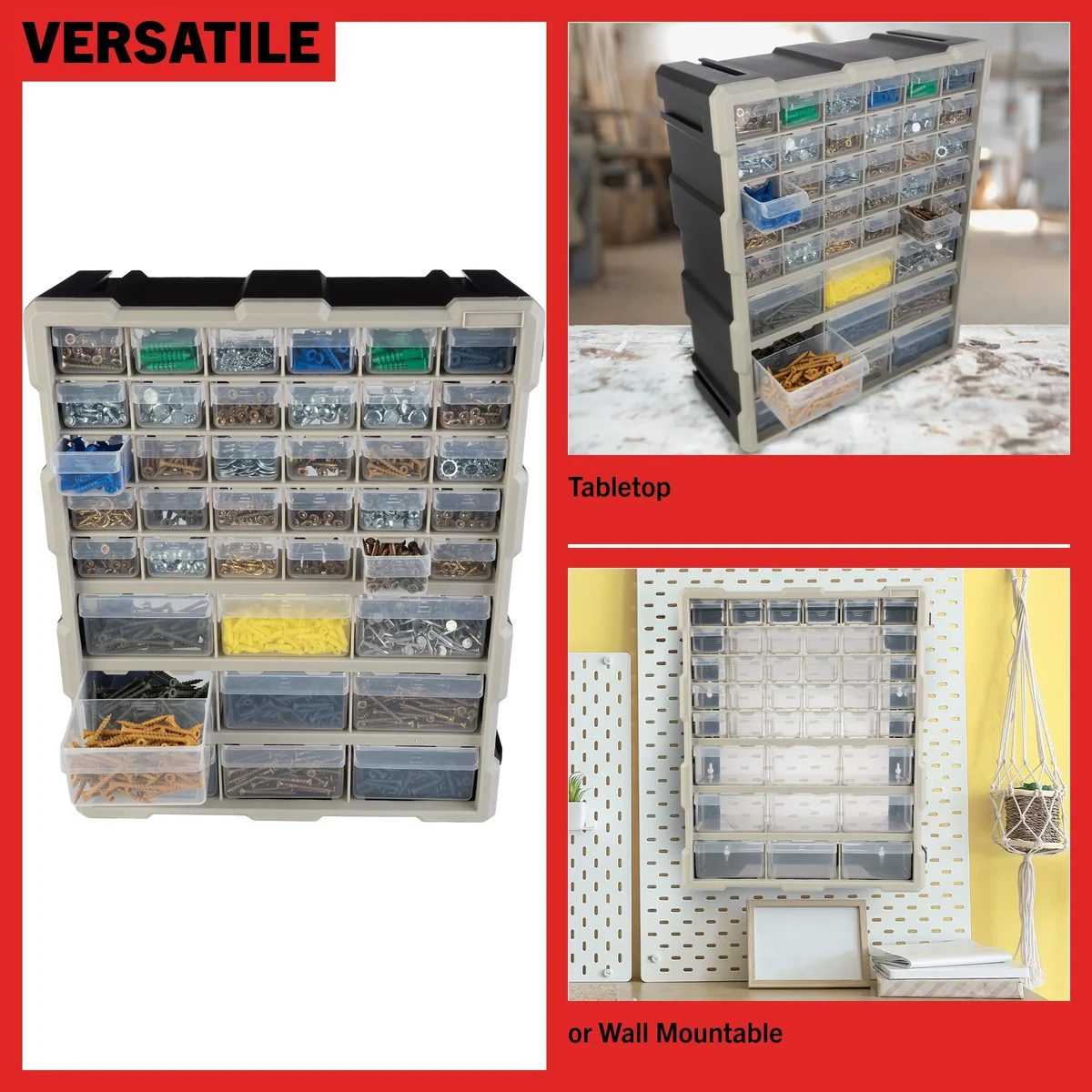 Stalwart 39-Drawer Small Part Organizer - Desktop or Wall-Mountable, Black 0081