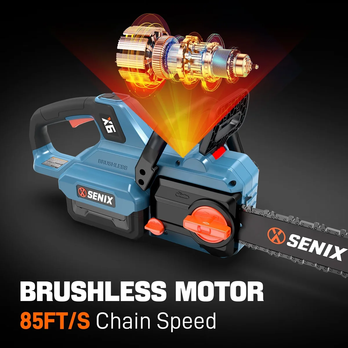 SENIX  60V 16" Battery Chainsaw Brushless Electric Chainsaws Cordless Chain Saw with 4Ah Battery & Charger Garden Tool for Trees, Pruning, Branch 0086