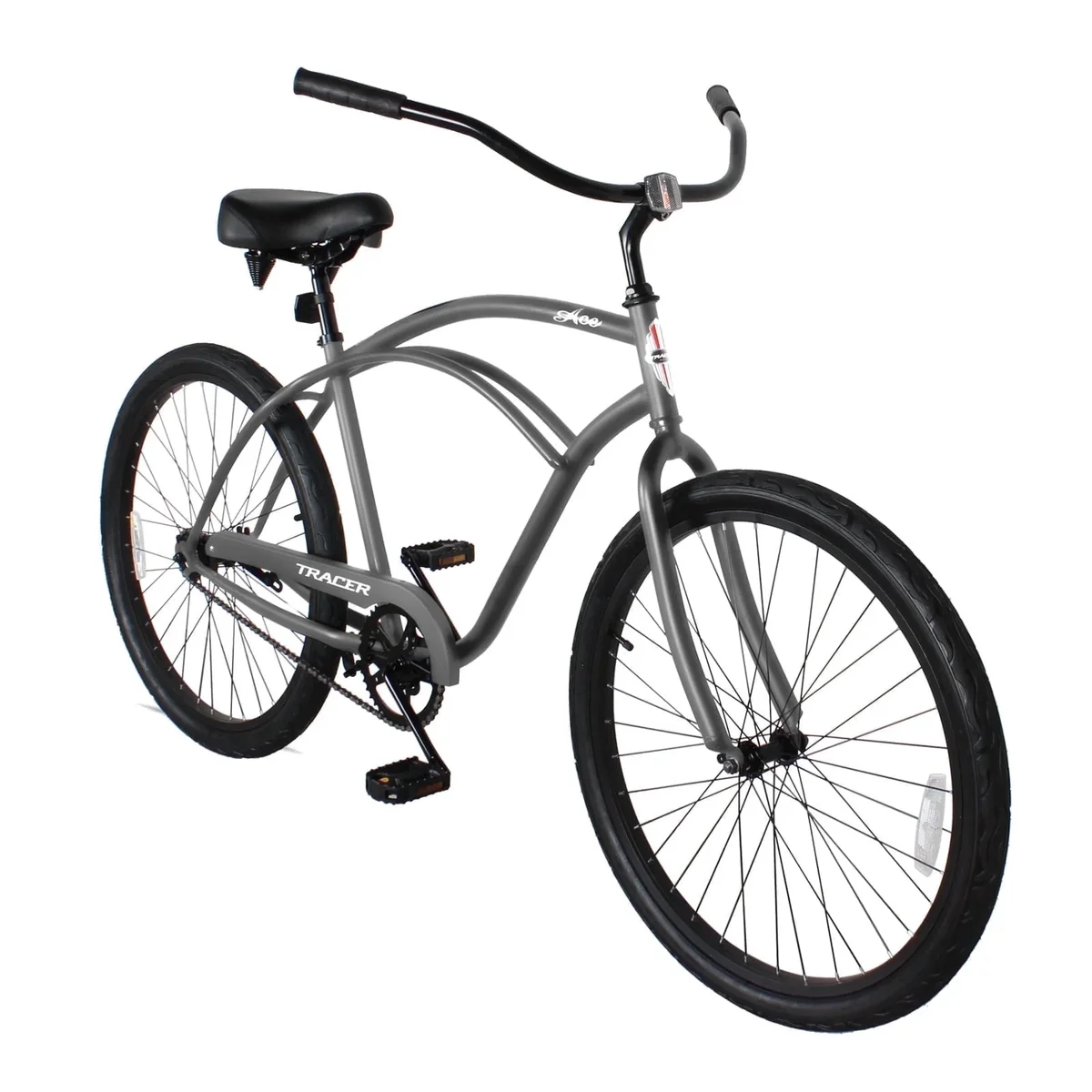Tracer Bikes Tracer 26" Beach Cruiser Bike,Single Speed,Coaster Brake,Moon-Type Handlebar, for Men,Matte Grey 2724