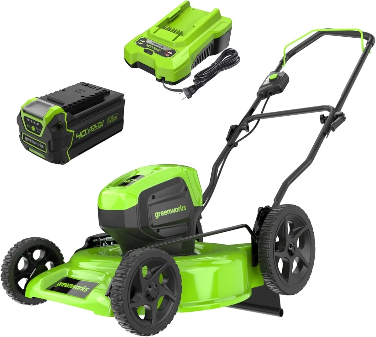 Greenworks 40V 19” BL Lawn Mower, 5.0Ah USB Battery and Charger Included 4113